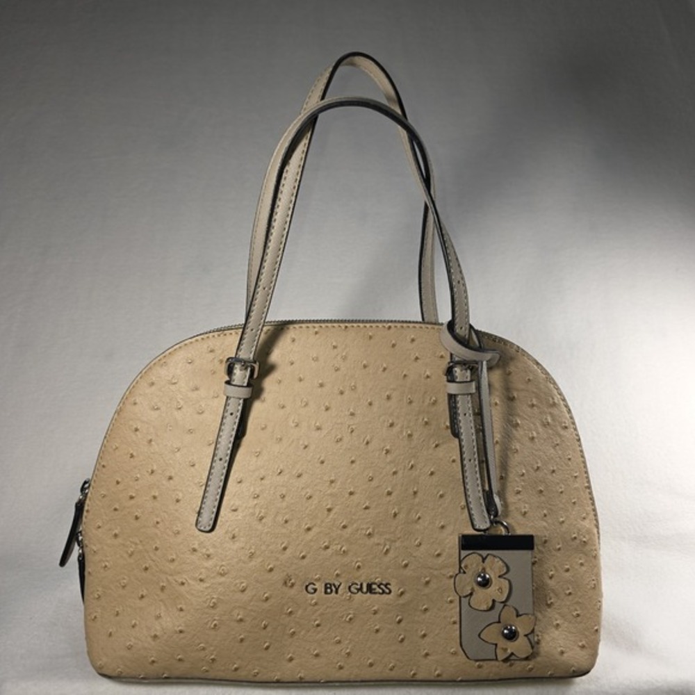 G by Guess Faux Ostrich Leather Purse Cheetah Print Lining Large Handbag